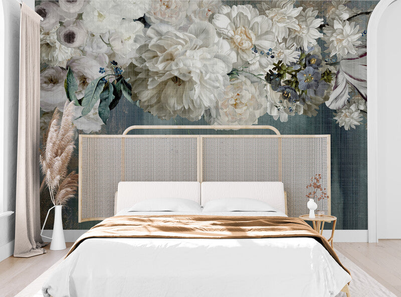 Extra große Blumentapete, botanisches Wandbild zum Abziehen und Aufkleben, temporäre Tapete mit Blumen, Abzieh- und Aufklebetapete, Vinyltapete