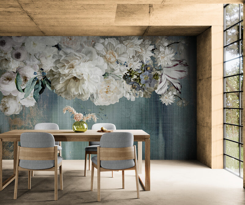 Extra große Blumentapete, botanisches Wandbild zum Abziehen und Aufkleben, temporäre Tapete mit Blumen, Abzieh- und Aufklebetapete, Vinyltapete