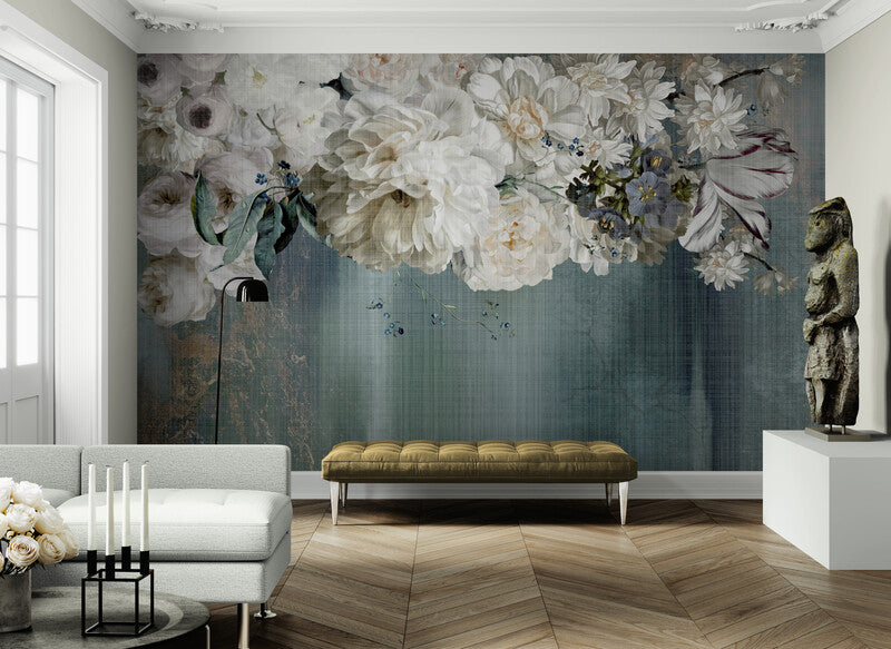 Extra große Blumentapete, botanisches Wandbild zum Abziehen und Aufkleben, temporäre Tapete mit Blumen, Abzieh- und Aufklebetapete, Vinyltapete