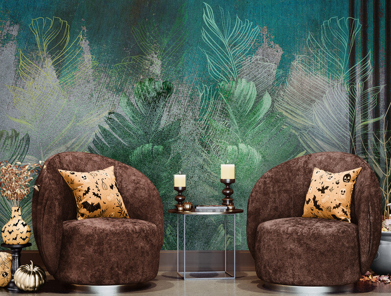 Extra große Tapete mit Blättern, botanisches Wandbild zum Abziehen und Aufkleben, abnehmbare grüne Tapete, abstrakte Tapete für Wohnzimmer oder Schlafzimmer