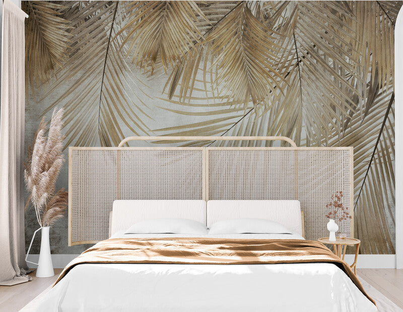 Extra große Tapete mit Bananenblättern, Wandbild mit Blättern, akzentuiertes botanisches Wandbild, Tapete mit getrockneten Blättern fürs Wohnzimmer