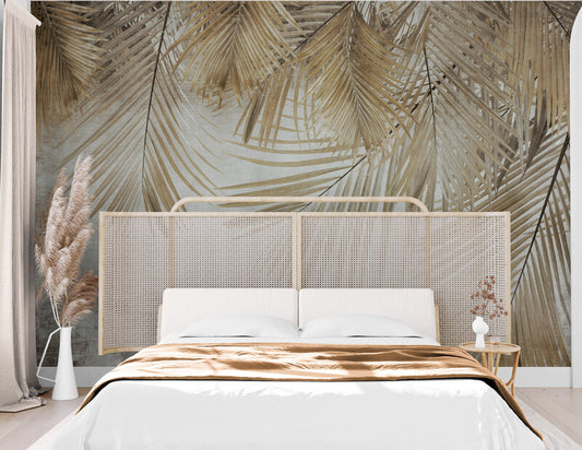 Extra große Tapete mit Bananenblättern, Wandbild mit Blättern, akzentuiertes botanisches Wandbild, Tapete mit getrockneten Blättern fürs Wohnzimmer