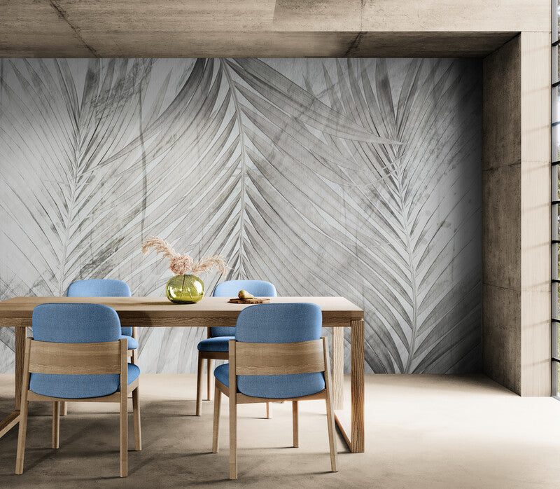 Extra große Tapete mit Bananenblättern, Wandbild mit Blättern, akzentuiertes botanisches Wandbild, schwarz-weiße Tapete fürs Schlafzimmer