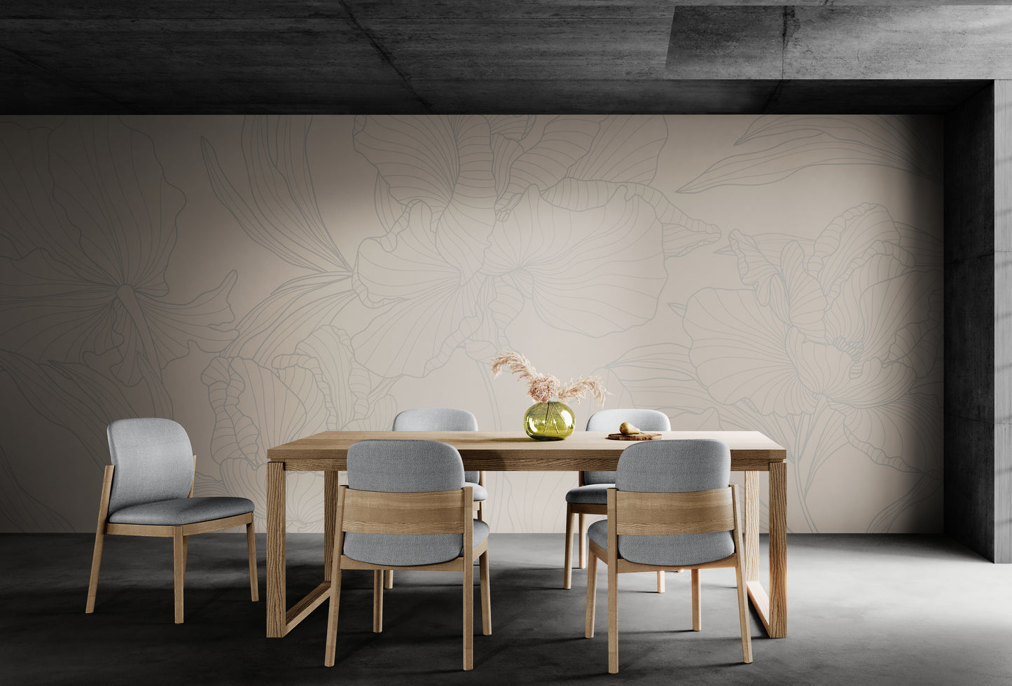 Abstraktes Blumen Wandbild, neutrales Tapetenbild, botanische Tapete selbstklebend, Schlafzimmer Wandbild abziehen und aufkleben, abnehmbare Tapete, temporäres Wandbild