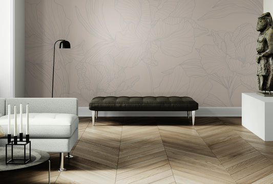 Abstraktes Blumen Wandbild, neutrales Tapetenbild, botanische Tapete selbstklebend, Schlafzimmer Wandbild abziehen und aufkleben, abnehmbare Tapete, temporäres Wandbild