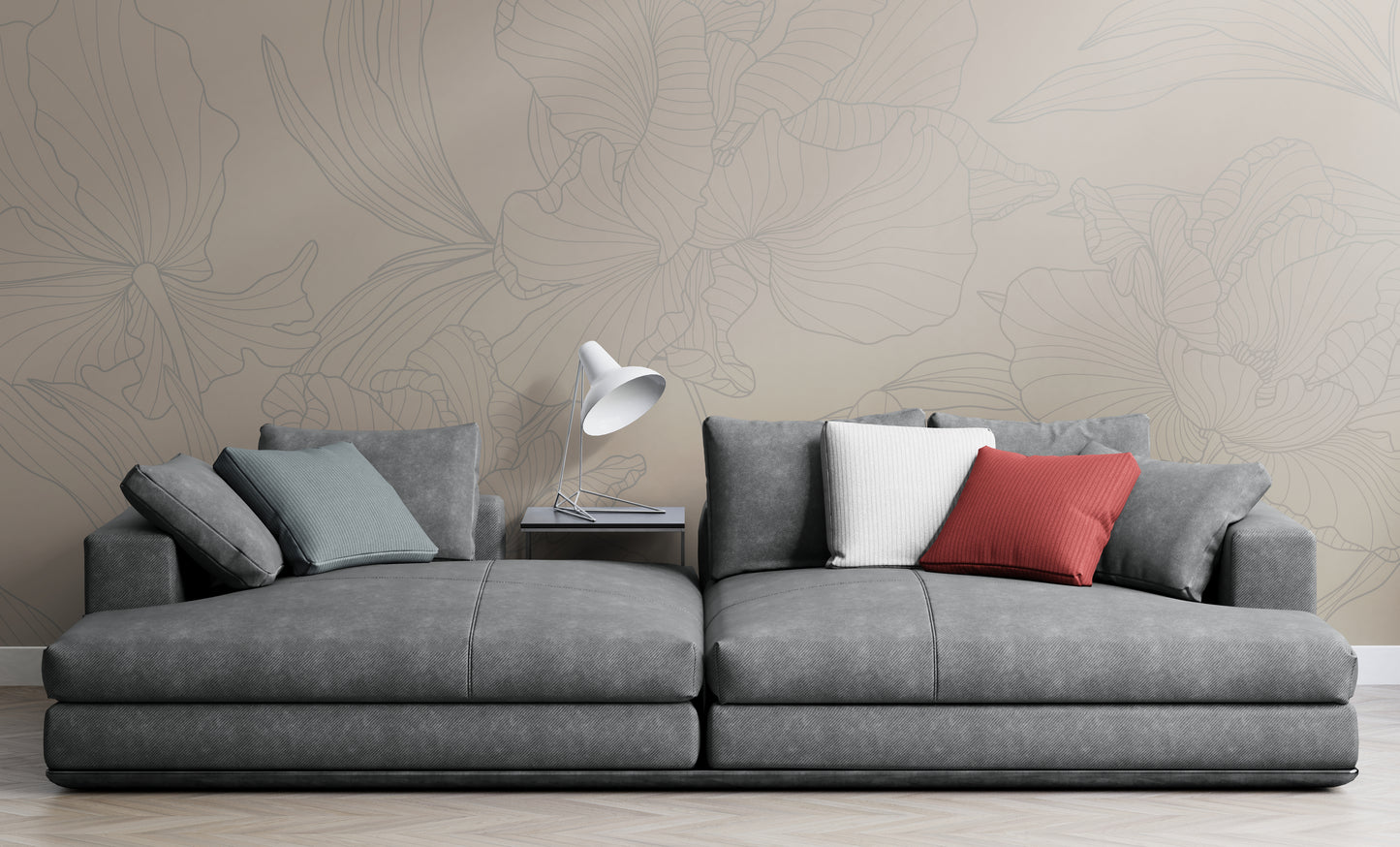 Abstraktes Blumen Wandbild, neutrales Tapetenbild, botanische Tapete selbstklebend, Schlafzimmer Wandbild abziehen und aufkleben, abnehmbare Tapete, temporäres Wandbild