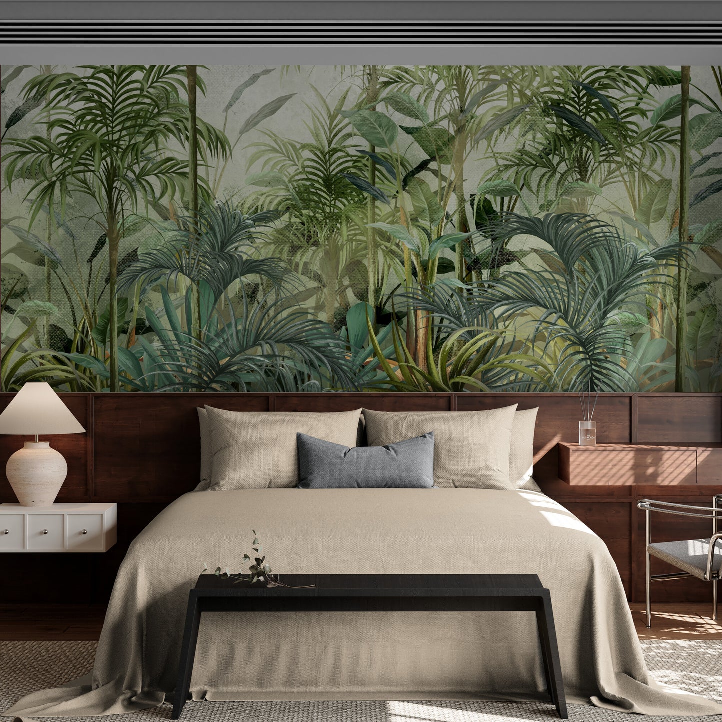 Selbstklebendes tropisches Wandbild, botanisches Abzieh- und Klebetapeten-Wandbild, Akzenttapete mit grünen Pflanzen, abnehmbares Kräuter-Wandbild, extra große Wohnzimmertapete