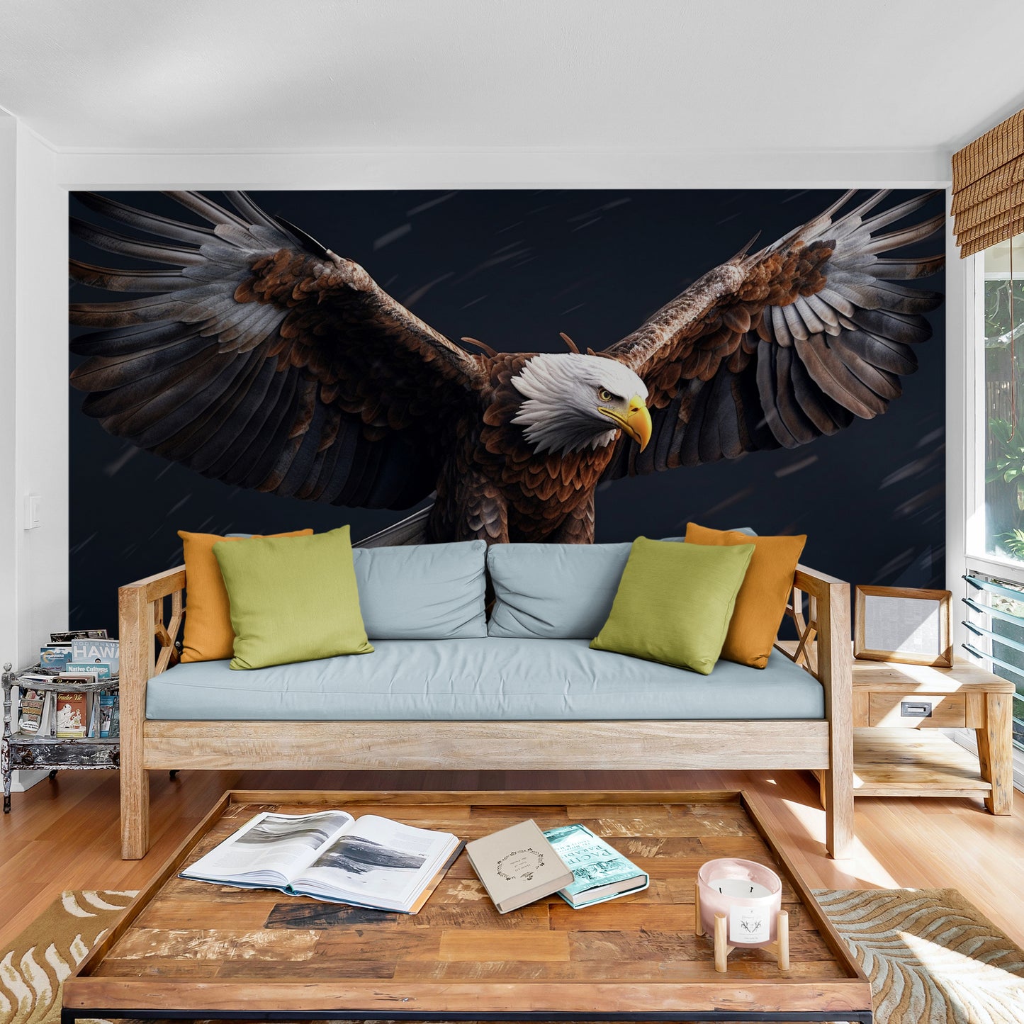 Adler-Tapete, großes Wandbild zum Abziehen und Aufkleben mit Vogel, dunkles selbstklebendes Wandbild, extra große Tapete, abnehmbare Tapete, Akzent-Schlafzimmer-Wandbild