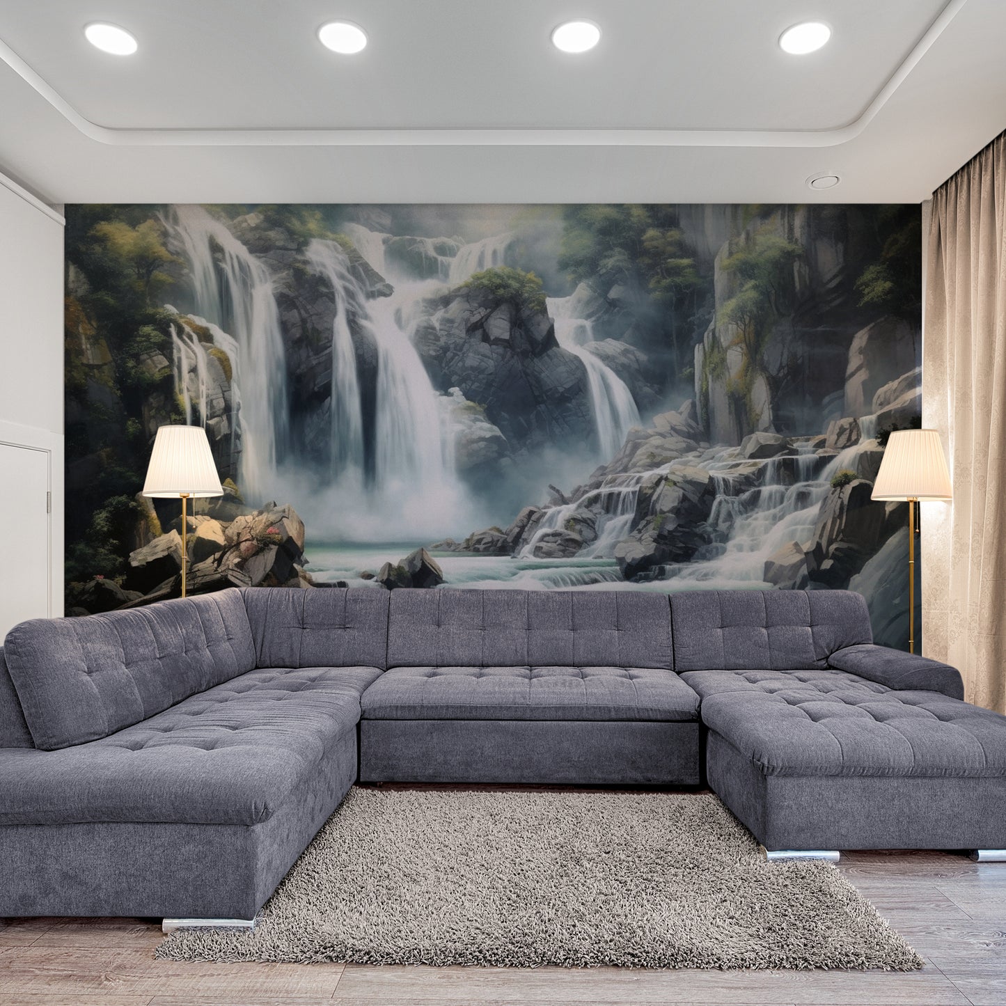 Wasserfall-Tapete, Tapete mit Bergen, Natur-Wandbild zum Abziehen und Aufkleben, selbstklebende Akzenttapete, Wohnzimmer-Wandbild