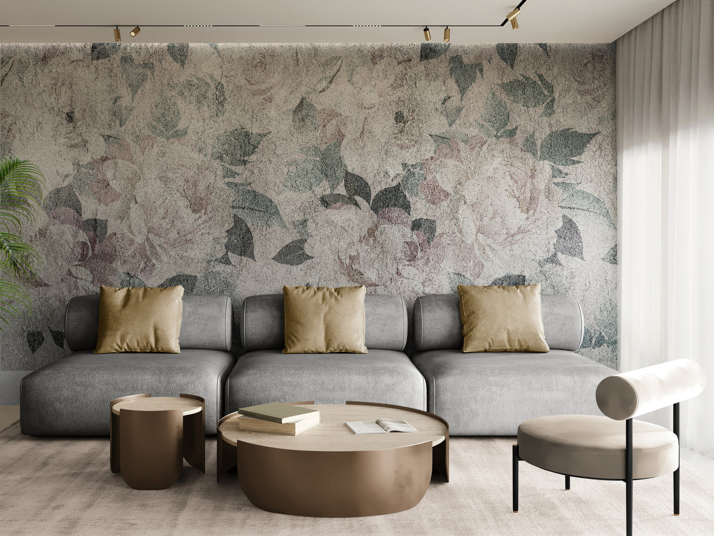 Pfingstrosenblumen Tapete, selbstklebendes florales Wandbild, extra große Tapete mit abstraktem Blumenbild, neutrale Schlafzimmertapete, abnehmbare Tapete