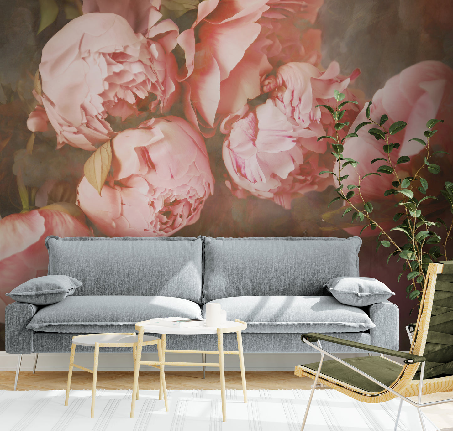 Pfingstrosen-Tapete, extra große Blumentapete, abziehbare und aufklebbare Tapete mit rosa Pfingstrosen, selbstklebende botanische Tapete, Schlafzimmer-Wandbild, abnehmbare Akzenttapete