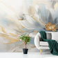 Extra große Blumentapete, Blumen Wandbild zum Abziehen und Aufkleben, blau-goldene Tapete selbstklebend, botanisches abnehmbares Wandbild, Schlafzimmertapete