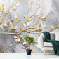 Fototapete mit 3D-Effekt in Weiß und Gold für Zuhause „Goldener Zweig“