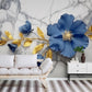 Temporäre Fototapete mit blauen Blumen, selbstklebende Fototapete „Blaue Blüten“