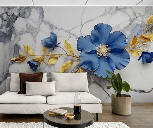 Temporäre Fototapete mit blauen Blumen, selbstklebende Fototapete „Blaue Blüten“