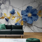Temporäre Fototapete mit blauen Blumen, selbstklebende Fototapete „Blaue Blüten“