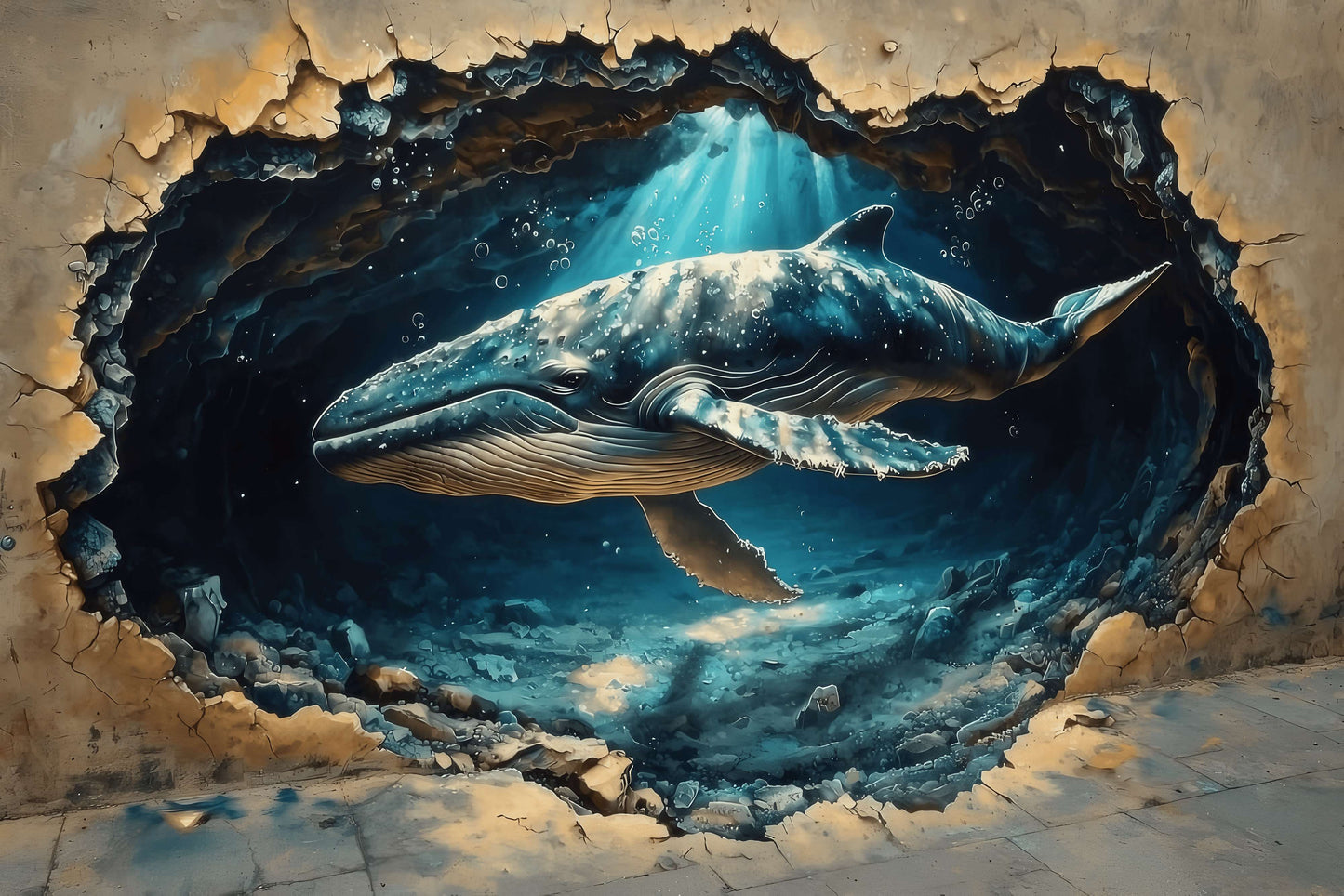 Selbstklebende Fototapete mit 3D-Effekt und Wal „Ozeantraum“