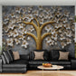 Fototapete mit 3D-Motiv für die Raumgestaltung, Blumen- und Baum-Motiv für die Wand „Blühender Baum und Blumen“