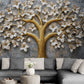 Fototapete mit 3D-Motiv für die Raumgestaltung, Blumen- und Baum-Motiv für die Wand „Blühender Baum und Blumen“
