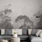 Fototapete in Grau-Weiß mit Baummotiv, modernes Natur-Wandmotiv für die Wand „Grauer Wald“