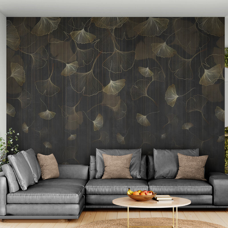 Abstrakte Fototapete in Schwarz und Gold „Mitternachtsglanz“