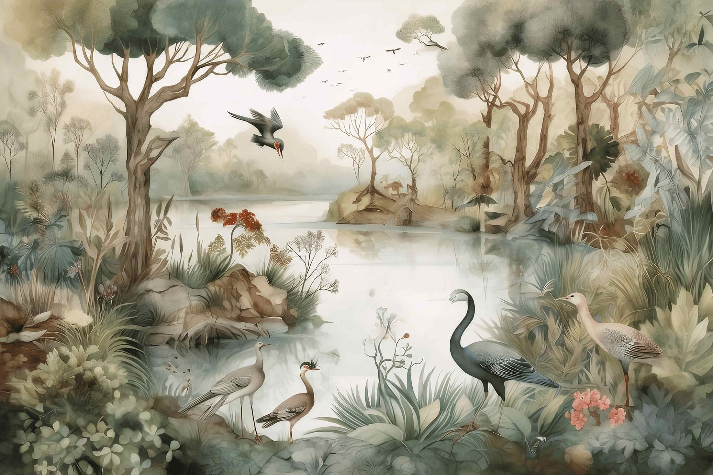 Selbstklebende Fototapete mit Natur- und Vogelmotiven „Waldesruh“
