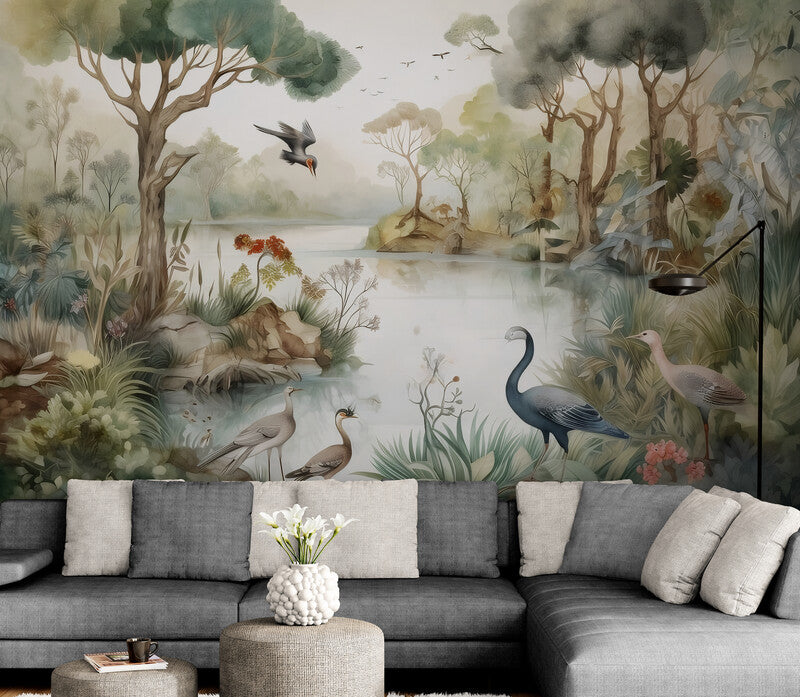 Selbstklebende Fototapete mit Natur- und Vogelmotiven „Waldesruh“