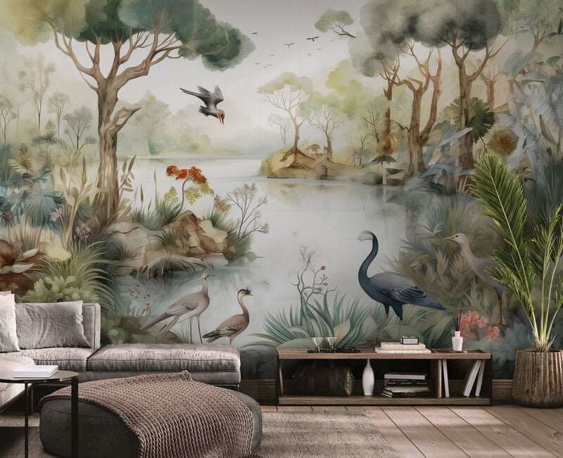 Selbstklebende Fototapete mit Natur- und Vogelmotiven „Waldesruh“
