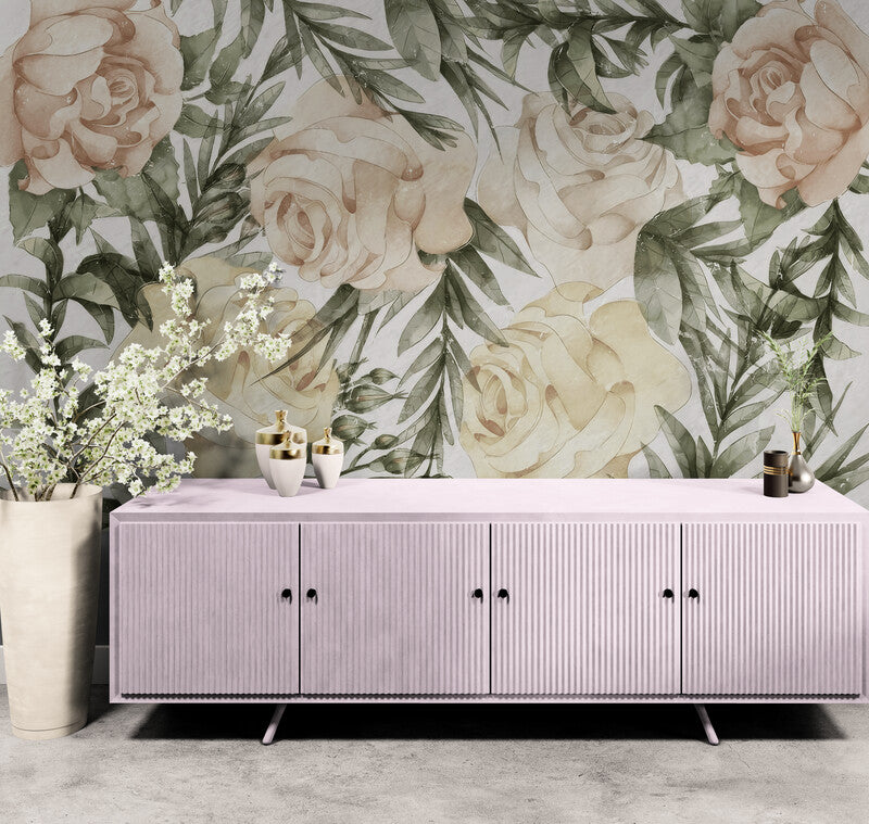 Fototapete mit Aquarellblumen „Blütenzauber“