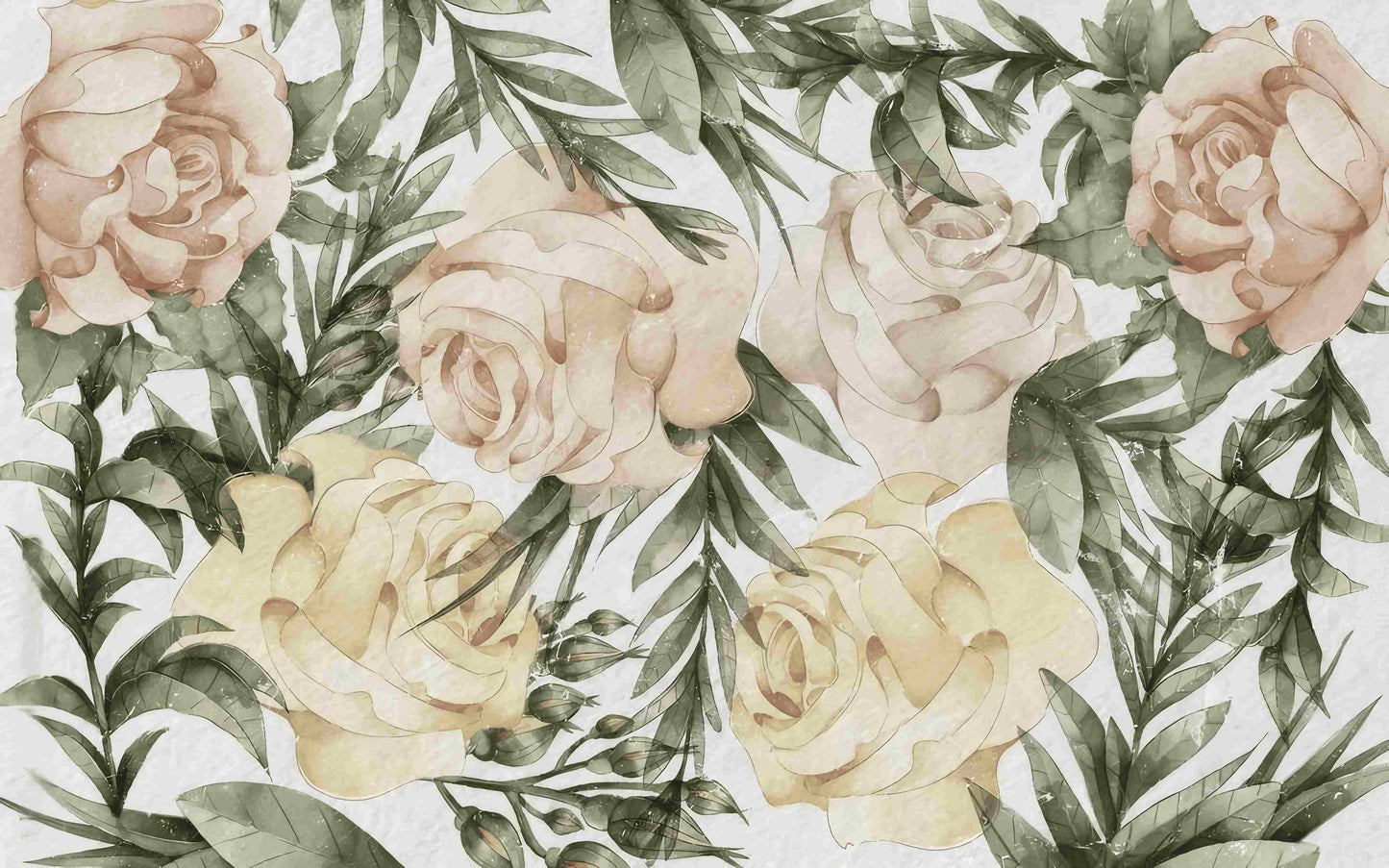 Fototapete mit Aquarellblumen „Blütenzauber“