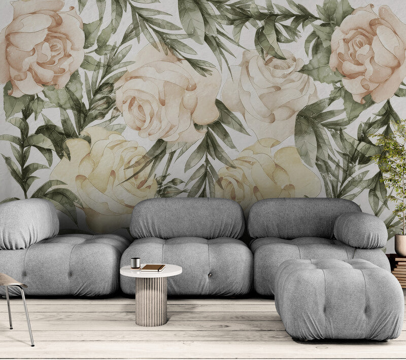 Fototapete mit Aquarellblumen „Blütenzauber“