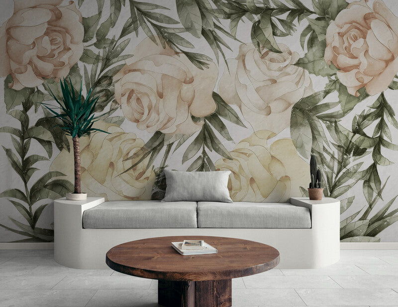 Fototapete mit Aquarellblumen „Blütenzauber“