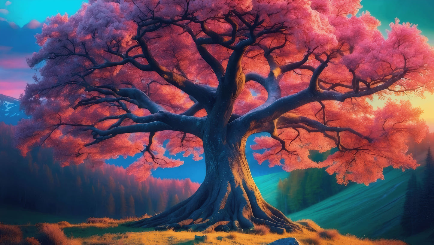 Selbstklebende Fototapete mit kräftigem Muster und Baum-Motiv „Strahlender Baum“