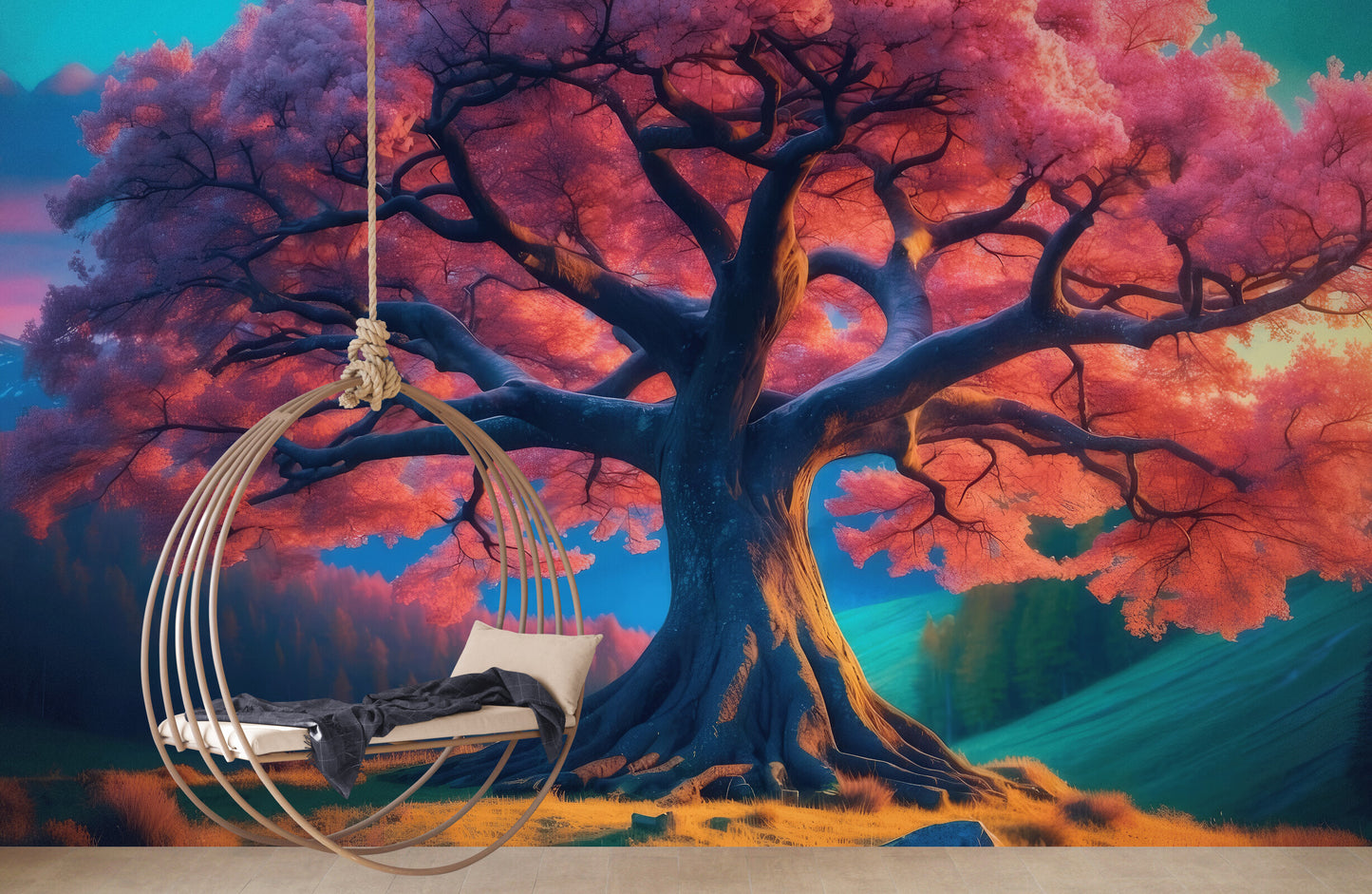 Selbstklebende Fototapete mit kräftigem Muster und Baum-Motiv „Strahlender Baum“