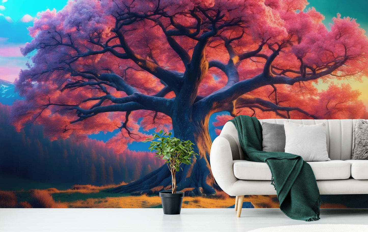 Selbstklebende Fototapete mit kräftigem Muster und Baum-Motiv „Strahlender Baum“