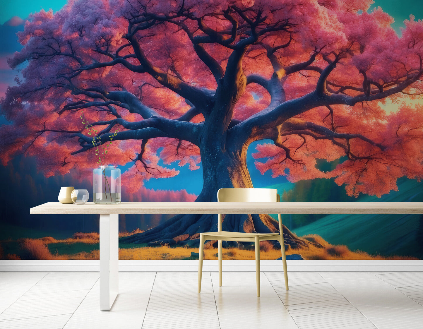 Selbstklebende Fototapete mit kräftigem Muster und Baum-Motiv „Strahlender Baum“
