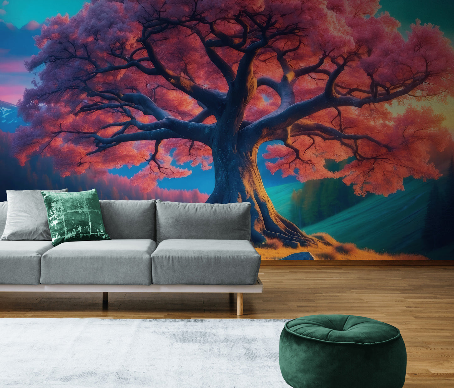 Selbstklebende Fototapete mit kräftigem Muster und Baum-Motiv „Strahlender Baum“