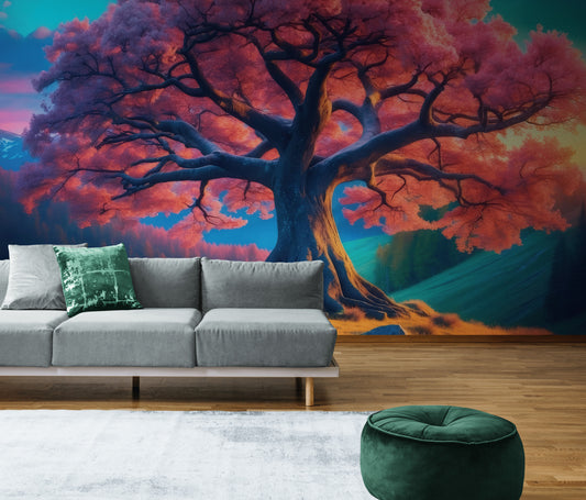Selbstklebende Fototapete mit kräftigem Muster und Baum-Motiv „Strahlender Baum“