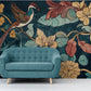 Leuchtende Fototapete mit Blumen und Vogel, auf Leinwand „Blütenflug“