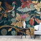 Leuchtende Fototapete mit Blumen und Vogel, auf Leinwand „Blütenflug“