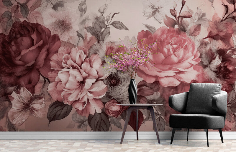 Temporäre Fototapete mit großen Blumen „Blütenzauber“