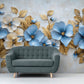 Temporäre Fototapete in Gold- und Blautönen mit Blumen „Himmel & Glanz“