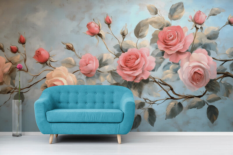 Fototapete auf Leinwand mit Rosen, „Zweig rosa Rosen“