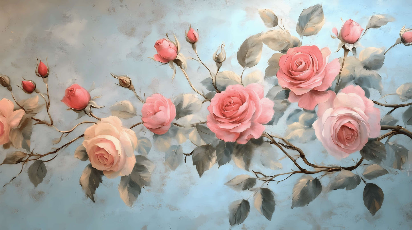 Fototapete auf Leinwand mit Rosen, „Zweig rosa Rosen“