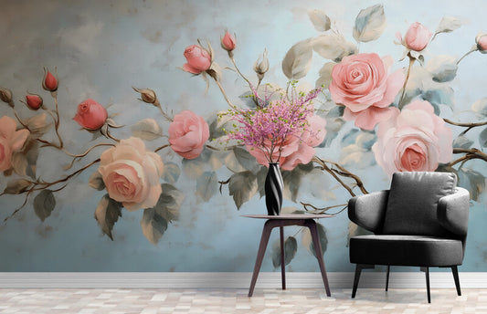 Fototapete auf Leinwand mit Rosen, „Zweig rosa Rosen“
