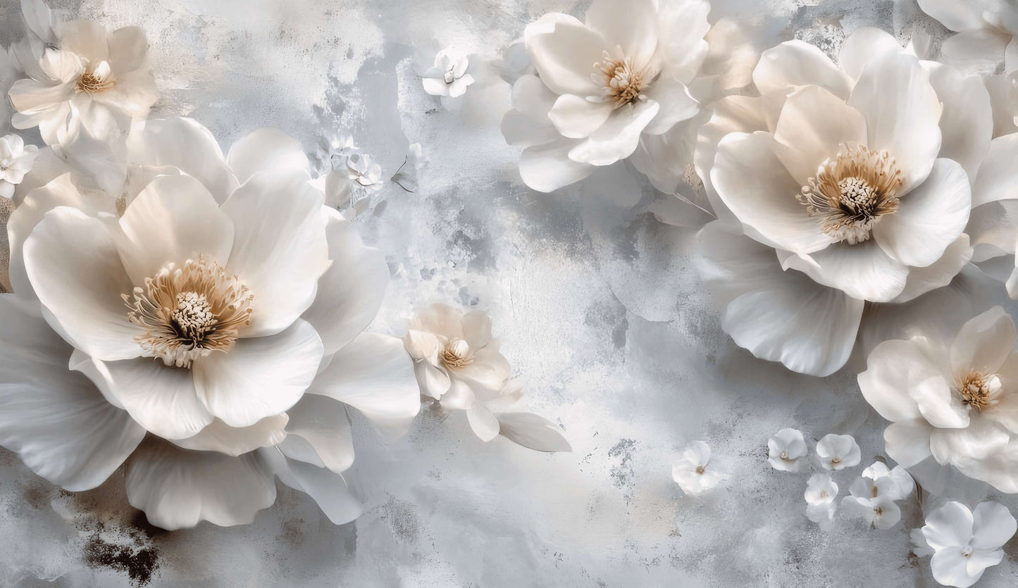 3D-Fototapete mit Blumen, selbstklebend, mit weißen Blüten „Lichtblüten“