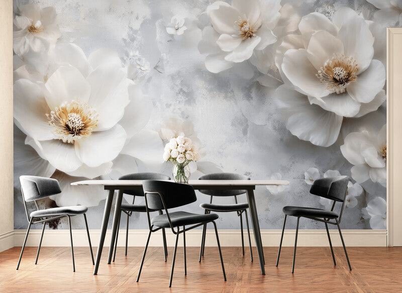 3D-Fototapete mit Blumen, selbstklebend, mit weißen Blüten „Lichtblüten“