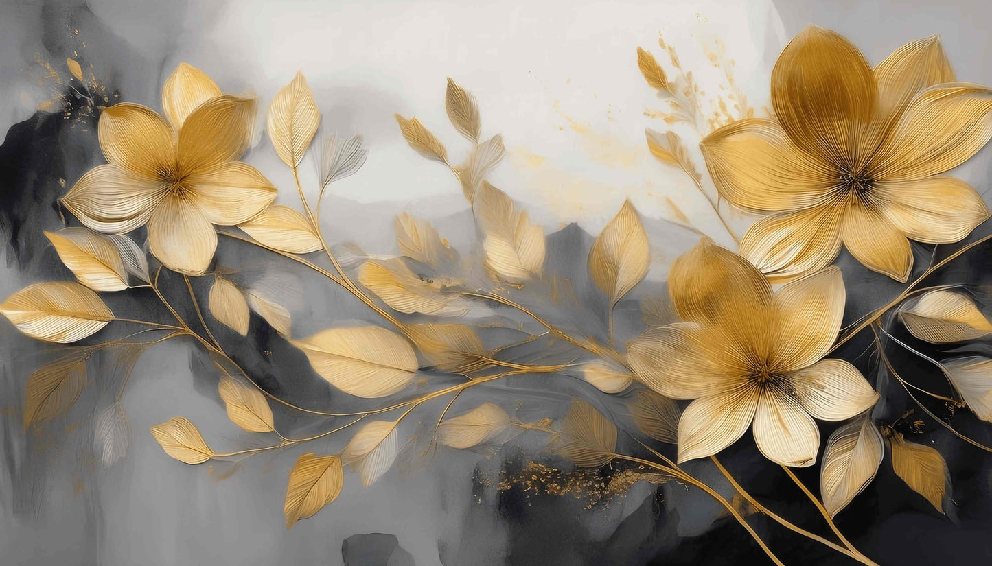 Vlies-Fototapete mit goldenen Blumen „Goldblüten“