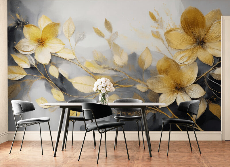 Vlies-Fototapete mit goldenen Blumen „Goldblüten“