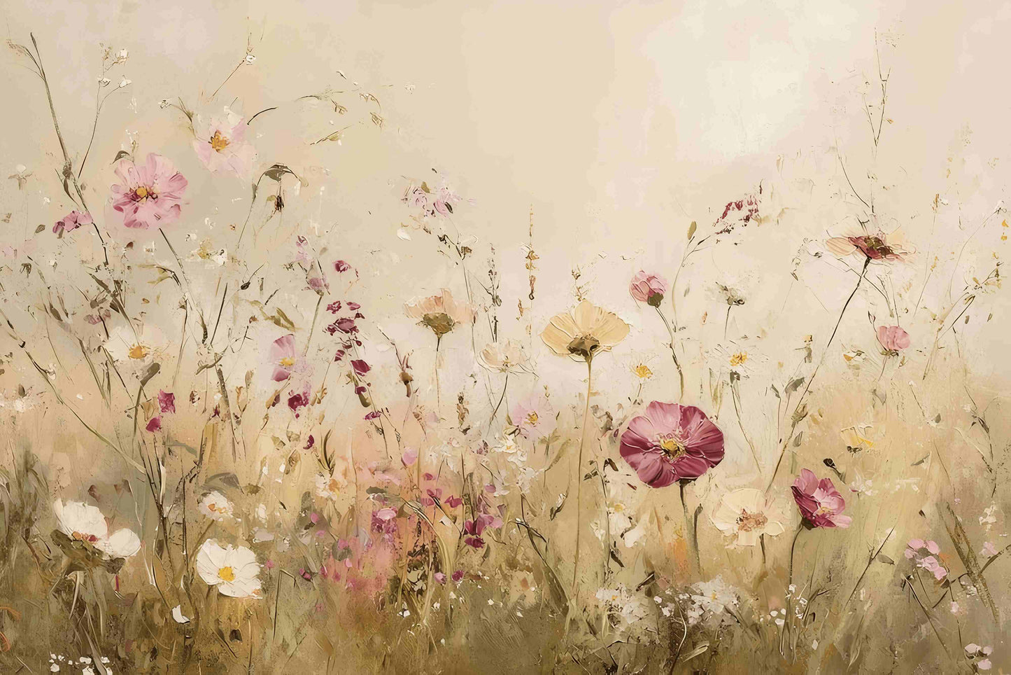 Selbstklebende Fototapete mit Mohnblumen, Ölmalerei-Effekt „Feldmohn“